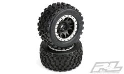 PRO-LINE Badlands MX43 Pro-Loc Mounted, Impulse Black Wheels With Grey Rings (2): X-Maxx PRO1013113
