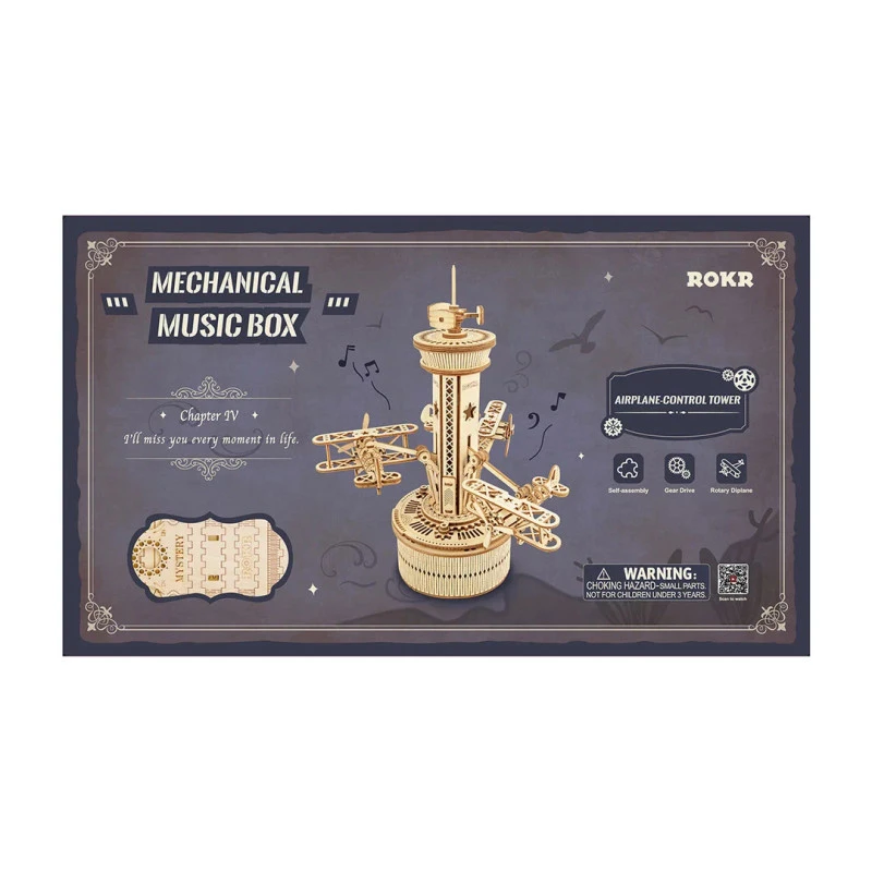 ROKR 3D Wooden Puzzle For Adults Airplane Tower Music Box - DIY Mechanical Model Building Kit 1 ROKR 3D Wooden Puzzle For Adults Airplane Tower Music Box - DIY Mechanical Model Building Kit