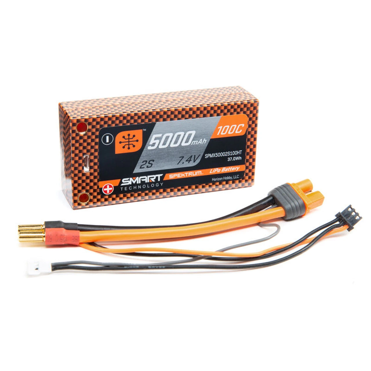Spektrum 7.4V 5000mAh 2S 100C Smart Race Shorty Hardcase LiPo Battery: Tubes, 5mm SPMX50002S100HT 1 Spektrum 7.4V 5000mAh 2S 100C Smart Race Shorty Hardcase LiPo Battery: Tubes, 5mm SPMX50002S100HT