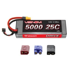 Venom VNR1558 7.4V 5000mAh 2S 25C DRIVE Hardcase LiPo Battery: UNI 2.0 Plug