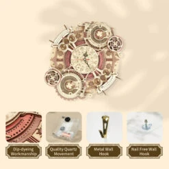 ROKR 3D Wooden Puzzles For Adults-DIY Wall Quartz Clock Kits-Wood Model Kits To Build For Teens Adults-Vintage Room Decor For Men Women -Arrma Store clock5 01015.1668959206