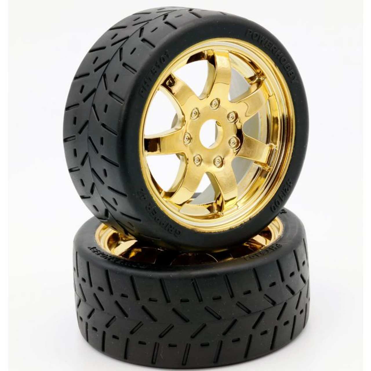 Powerhobby 1/8 Gripper 42/100 Belted Mounted Tires 17mm Gold Wheels PHT5101-Gold 1 Powerhobby 1/8 Gripper 42/100 Belted Mounted Tires 17mm Gold Wheels PHT5101-Gold