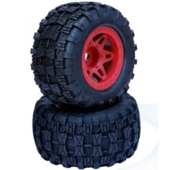 Powerhobby 1/8 Raptor 3.8” Belted All Terrain Tires 17MM Mounted Red PHT2372-R