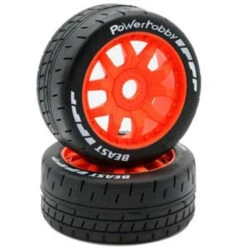 PHBPHT2401-SO Power Hobby - 1/8 GT Beast Belted Mounted Tires, Soft Compound, 17mm Orange Wheels